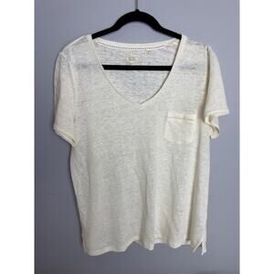 Fat Face V-Neck T-Shirt | Cream 100% Linen | Size US 8